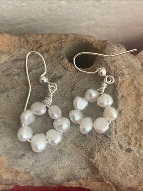 NEW Handmade Freshwater Pearl Hoop Drop Earrings